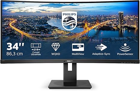Philips Curved Monitor 345B1C 86 cm (34-inch) (HDMI, DisplayPort, USB Hub, 3440 x 1440, 100Hz,