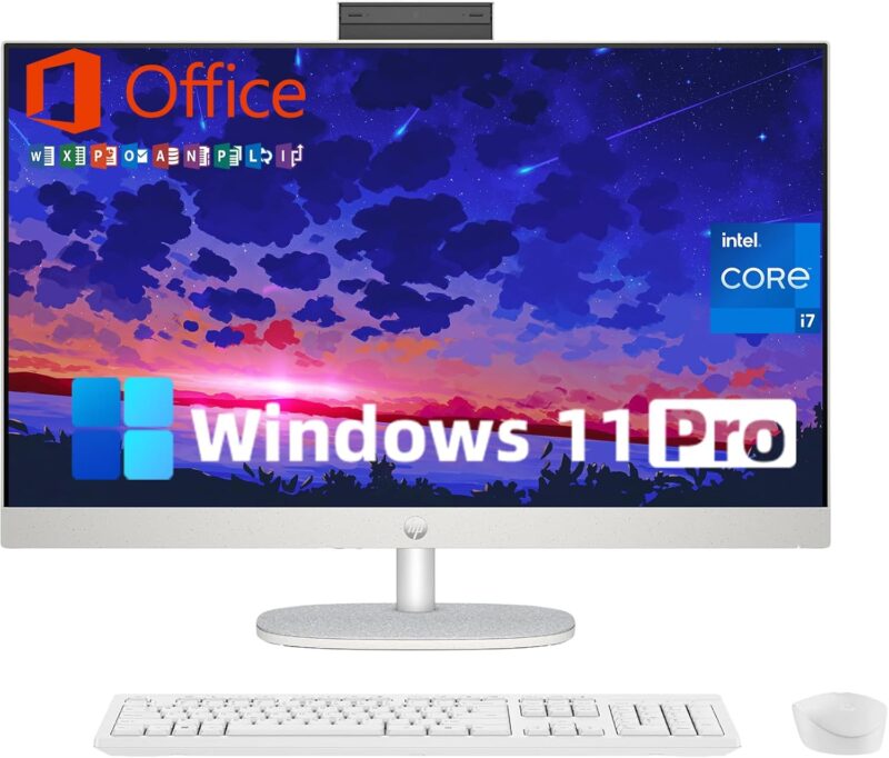 HP 27-inch All-in-One Desktop PC - Microsoft Office Lifetime License FHD Display, 13th Generation Intel Core i7-1355U, Intel Iris Xe Graphics, Windows 11 Pro (32 GB RAM, 1 TB SSD)