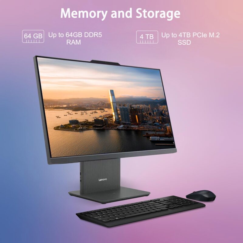 Lenovo IdeaCentre I AIO, 27" QHD Touchscreen, i7-13620H, 64GB DDR5 RAM, 2TB SSD, IR Camera, Wireless Charging Base, HDMI, RJ45, Wireless KB & Mouse, Windows 11 Pro