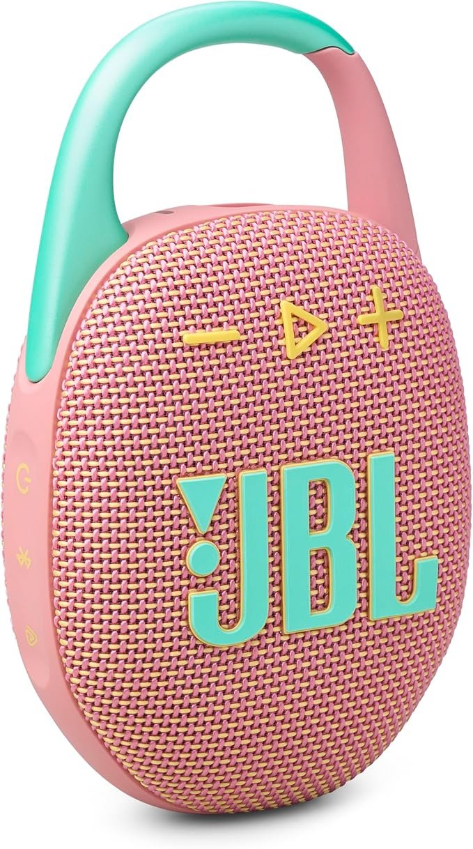 JBL Clip 5 - Ultra-Portable Waterproof Speaker - Pink Ultra-portable JBL Pro Sound, Redesigned carabiner, Up to 12 hours of playtime plus 3 hours with Playtime Boost