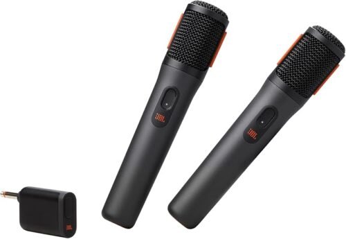 JBL Partybox wirelesss Mic JBL PartyBox Wireless Mic - 2X Digital Wireless Microphones, Rechargeable Battery (20hrs - 700mAh), Clear Voice, Crisp Sound, Stable 2.4GHz Connection, Compatible with All PartyBox Speakers (Black)