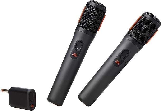 JBL Partybox wirelesss Mic JBL PartyBox Wireless Mic - 2X Digital Wireless Microphones, Rechargeable Battery (20hrs - 700mAh), Clear Voice, Crisp Sound, Stable 2.4GHz Connection, Compatible with All PartyBox Speakers (Black)