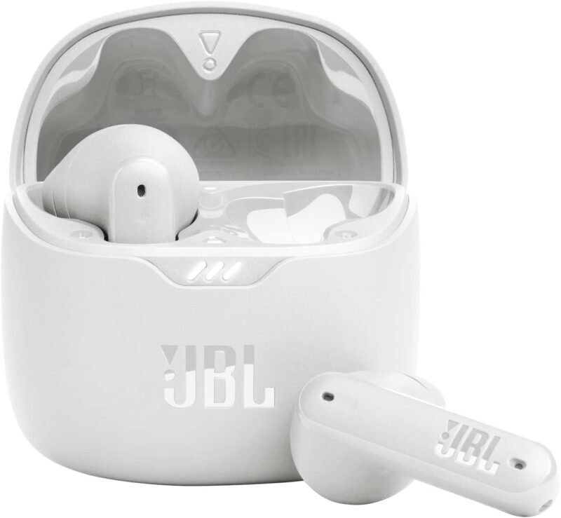 JBL Tune Flex - True Wireless Noise Cancelling Earbuds (White), Small JBL Pure Bass Sound, Active Noise Cancelling with Smart Ambient, 4 mics for perfect calls, Up to 32 hours of battery life