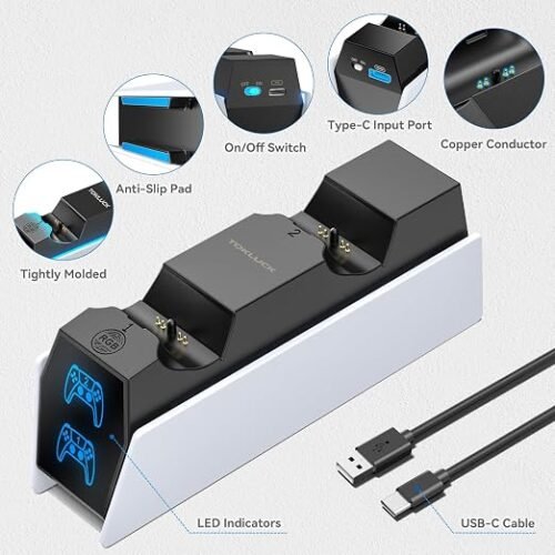 PS 5 Controller Charger Station Compatible with PlayStation 5 Edge & Dual Controller, 9 Lightings PS 5 Accessories Charging Station, PS 5 Dock Stand with LED Indicator for Playstation Consoles