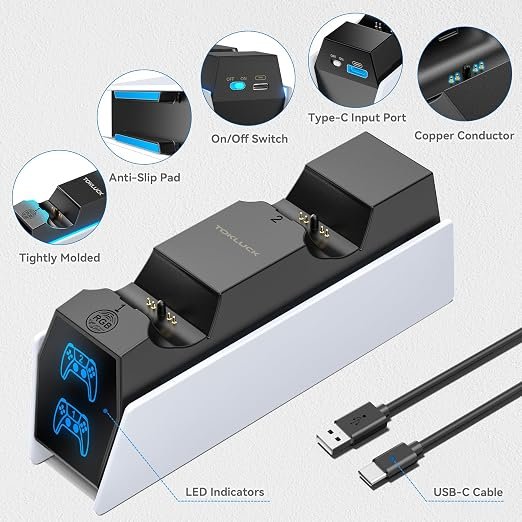 PS 5 Controller Charger Station Compatible with PlayStation 5 Edge & Dual Controller, 9 Lightings PS 5 Accessories Charging Station, PS 5 Dock Stand with LED Indicator for Playstation Consoles