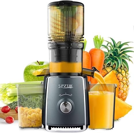 SPZTJK Cold Press Juicer Machine, 300W Slow Masticating Juicer with 5.3” Large Feed Chute for Whole Fruits Vegetables, High...