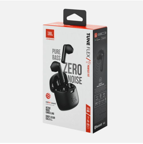 JBL Tune Flex - True Wireless Noise Cancelling Earbuds (White), Small JBL Pure Bass Sound, Active Noise Cancelling with Smart Ambient, 4 mics for perfect calls, Up to 32 hours of battery life