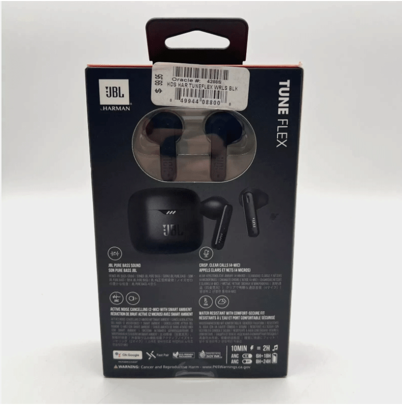 JBL Tune Flex - True Wireless Noise Cancelling Earbuds (White), Small JBL Pure Bass Sound, Active Noise Cancelling with Smart Ambient, 4 mics for perfect calls, Up to 32 hours of battery life