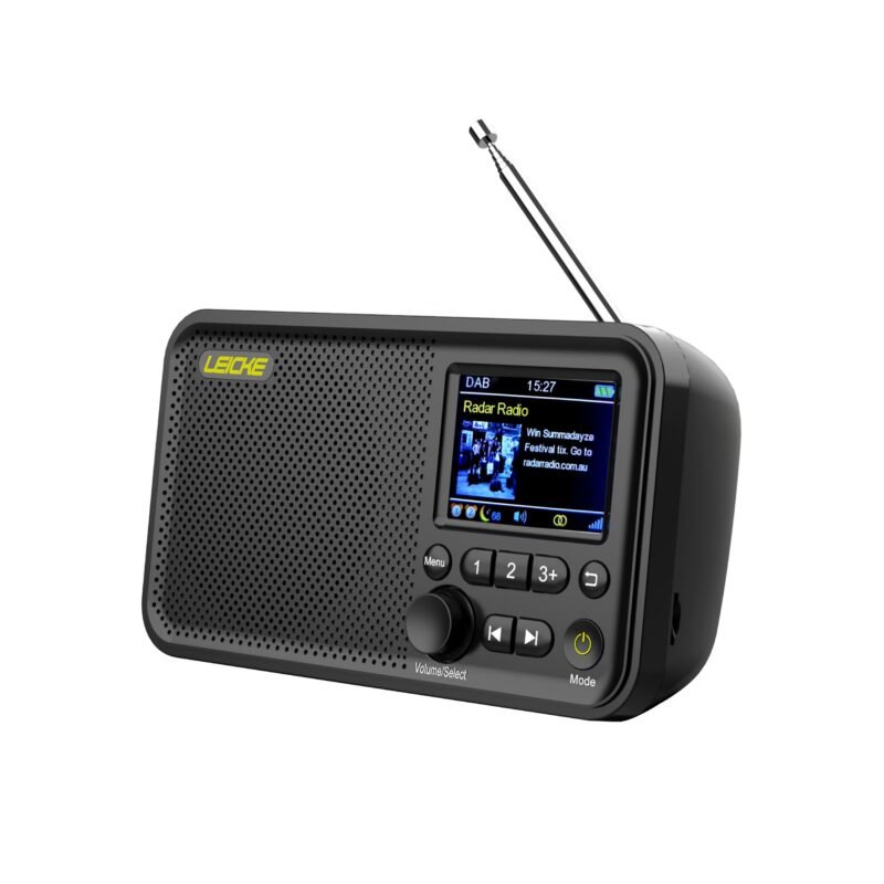 LEICKE Portable Radio with Bluetooth 5.0 | Dab/Dab+ and FM Radio, 2.4" Color Screen, 80 Presets, Kitchen Radio with Cable or 2000mAh Battery, MicroSD/TF/AUX Connection, Alarm Functions