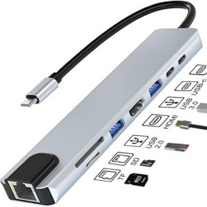 TYPE C to HDTV Hub,8 in 1 USB C Hub to HDMI 4K Adapter,USB C to Ethernet Adapter,Ethernet LAN Adapter,USB Hub Adapter 5Gbps,SD/TF Card Reader,78W Power Supply