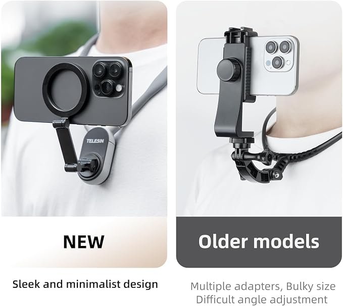 TELESIN Magnetic Neck Mount for Phones, Neck Phone Holder POV/Vlog Mount | Hand Free Phone Neck Holder Chest Stand Strap Video Recording for iPhone 17 16 15...